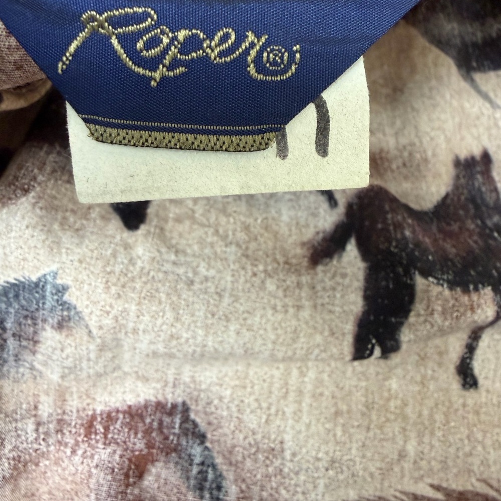 Women’s Vintage Size XL Long-Sleeve Brown Horse Print Button-Down Top Blouse - Picture 5 of 6